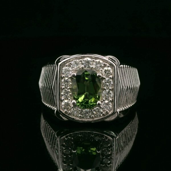 Natural Green Sapphire 1.76CTS Diamond 18K White Gold Men's Ring,AGL Certified