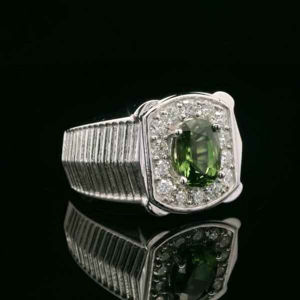 Natural Green Sapphire 1.76CTS Diamond 18K White Gold Men's Ring,AGL Certified