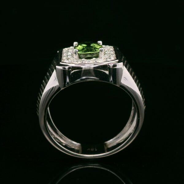Natural Green Sapphire 1.76CTS Diamond 18K White Gold Men's Ring,AGL Certified