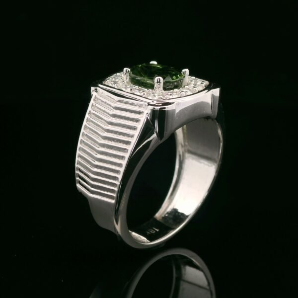 Natural Green Sapphire 1.76CTS Diamond 18K White Gold Men's Ring,AGL Certified
