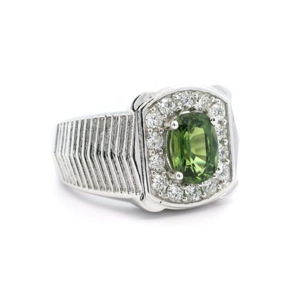 Natural Green Sapphire 1.76CTS Diamond 18K White Gold Men's Ring,AGL Certified