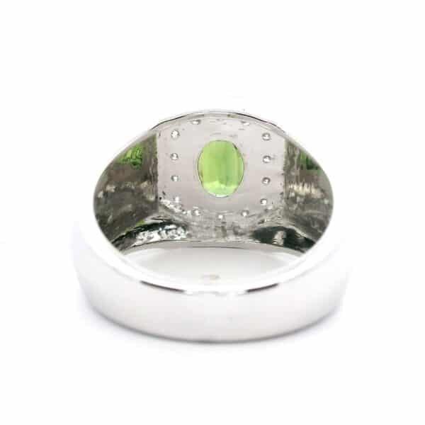 Natural Green Sapphire 1.76CTS Diamond 18K White Gold Men's Ring,AGL Certified