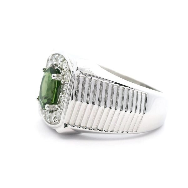 Natural Green Sapphire 1.76CTS Diamond 18K White Gold Men's Ring,AGL Certified