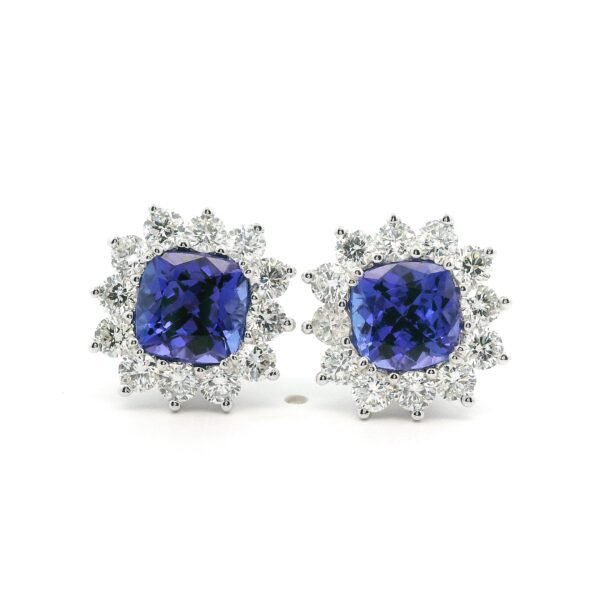 5.28CT Natural Genuine Tanzanite Diamond Earring 18K White Gold