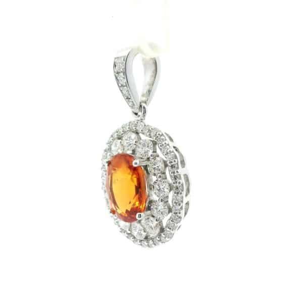 Natural Orange Sapphire Diamond Pendant White Gold Necklace 1.70CT Oval Sapphire