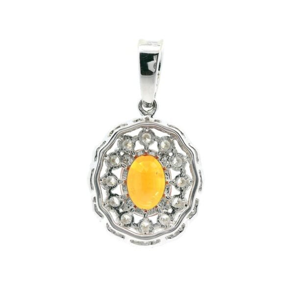 Natural Orange Sapphire Diamond Pendant White Gold Necklace 1.70CT Oval Sapphire