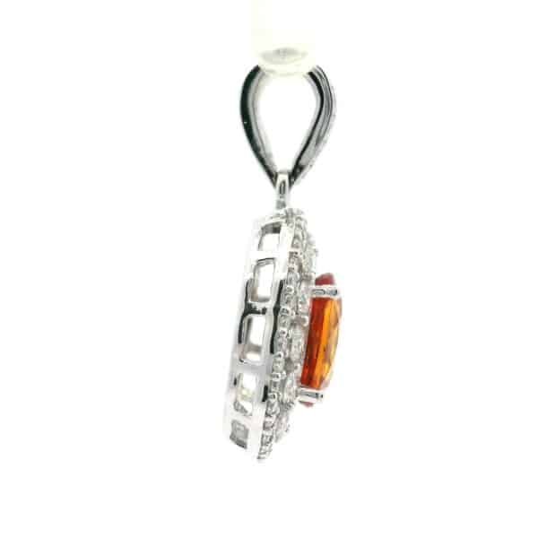 Natural Orange Sapphire Diamond Pendant White Gold Necklace 1.70CT Oval Sapphire