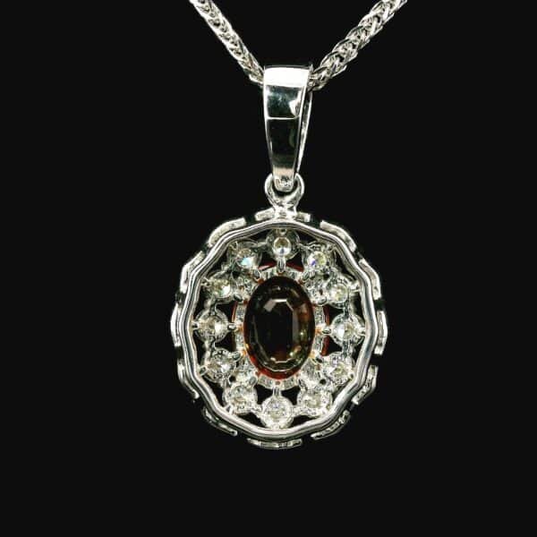 Natural Orange Sapphire Diamond Pendant White Gold Necklace 1.70CT Oval Sapphire
