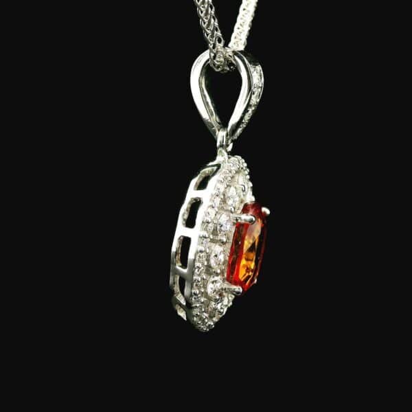 Natural Orange Sapphire Diamond Pendant White Gold Necklace 1.70CT Oval Sapphire