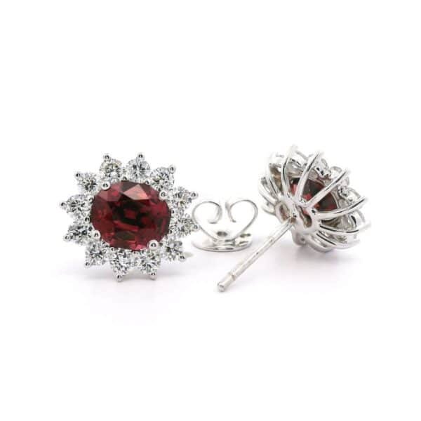 3.17CT Natural Red Spinel Diamond Earring 18K White Gold Oval Spinel