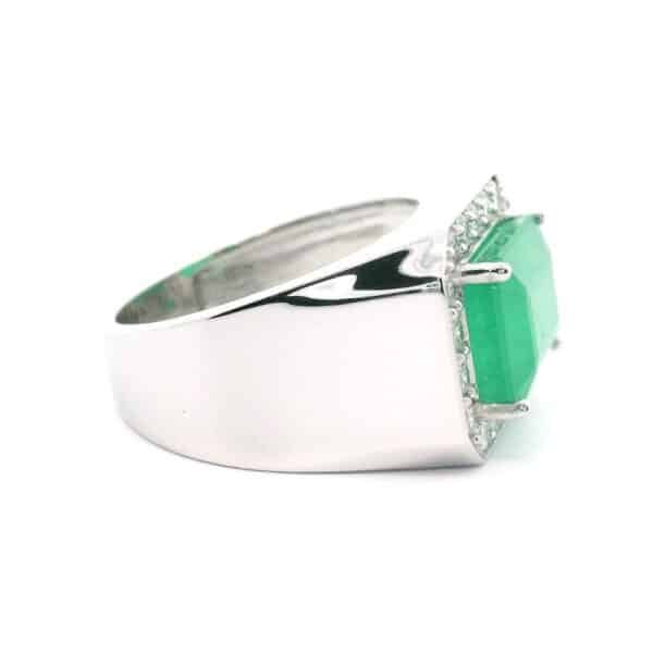 GIA 5CT Emerald Diamond Ring Certified 18K Solid White Gold Men's Ring