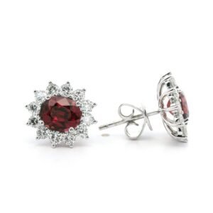 3.17CT Natural Red Spinel Diamond Earring 18K White Gold Oval Spinel