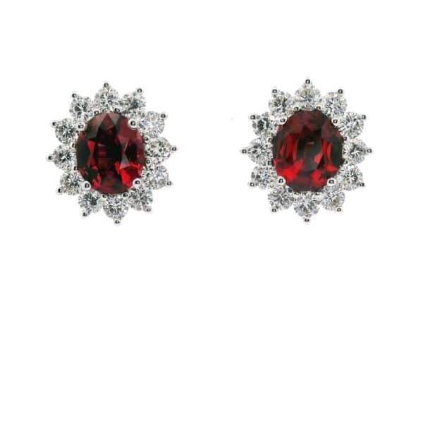 3.17CT Natural Red Spinel Diamond Earring 18K White Gold Oval Spinel