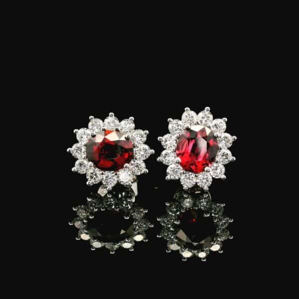 3.17CT Natural Red Spinel Diamond Earring 18K White Gold Oval Spinel