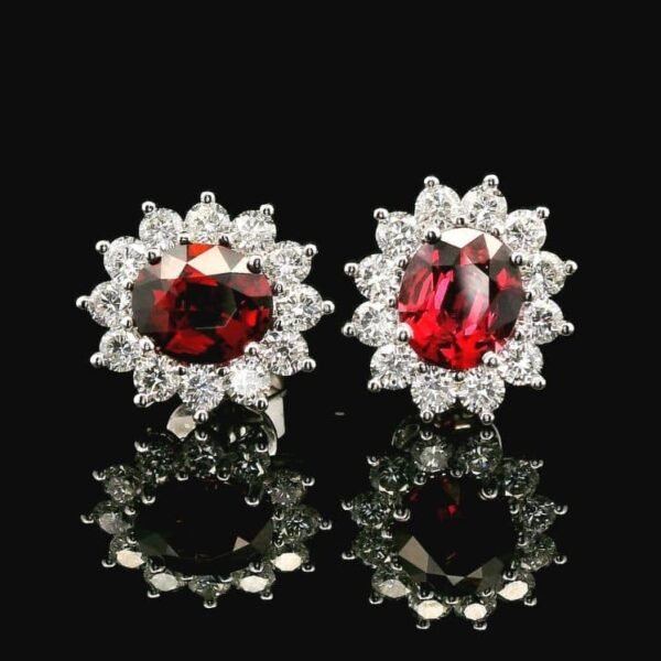 3.17CT Natural Red Spinel Diamond Earring 18K White Gold Oval Spinel
