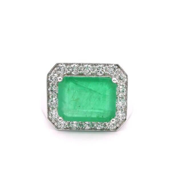 GIA 5CT Emerald Diamond Ring Certified 18K Solid White Gold Men's Ring