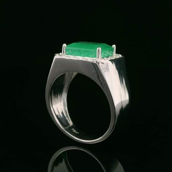 GIA 5CT Emerald Diamond Ring Certified 18K Solid White Gold Men's Ring