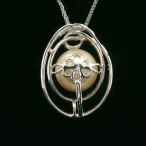 Genuine Natural Round Pearl Diamond Pendant 18K White Gold