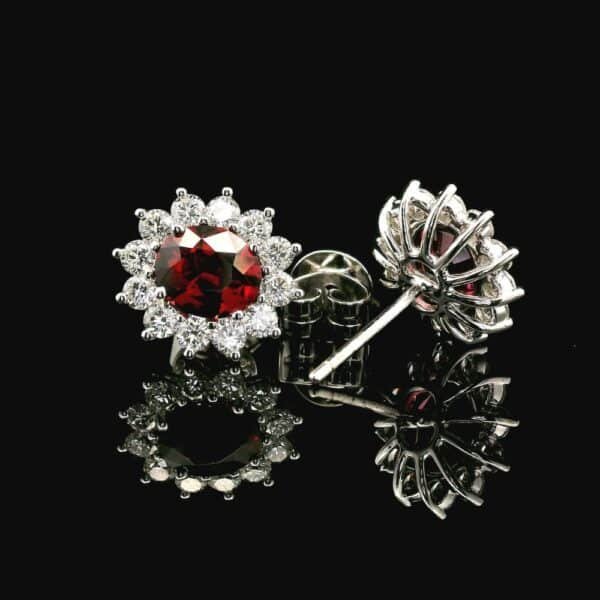 3.17CT Natural Red Spinel Diamond Earring 18K White Gold Oval Spinel
