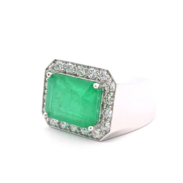 GIA 5CT Emerald Diamond Ring Certified 18K Solid White Gold Men's Ring