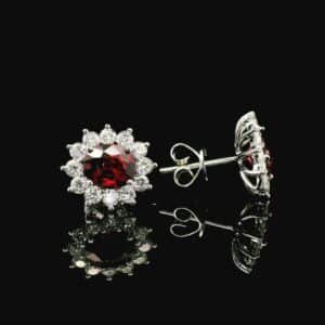 3.17CT Natural Red Spinel Diamond Earring 18K White Gold Oval Spinel
