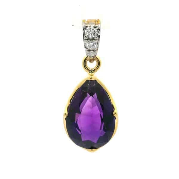 10.39CT Genuine Purple Amethyst Diamond Pendant 18K Yellow Gold