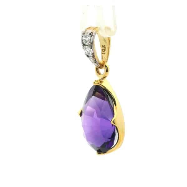 10.39CT Genuine Purple Amethyst Diamond Pendant 18K Yellow Gold