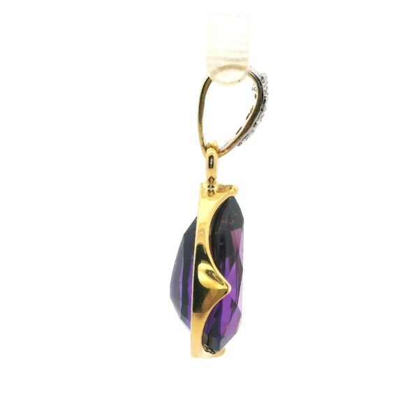 10.39CT Genuine Purple Amethyst Diamond Pendant 18K Yellow Gold