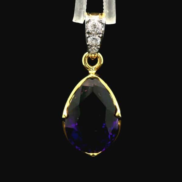 10.39CT Genuine Purple Amethyst Diamond Pendant 18K Yellow Gold