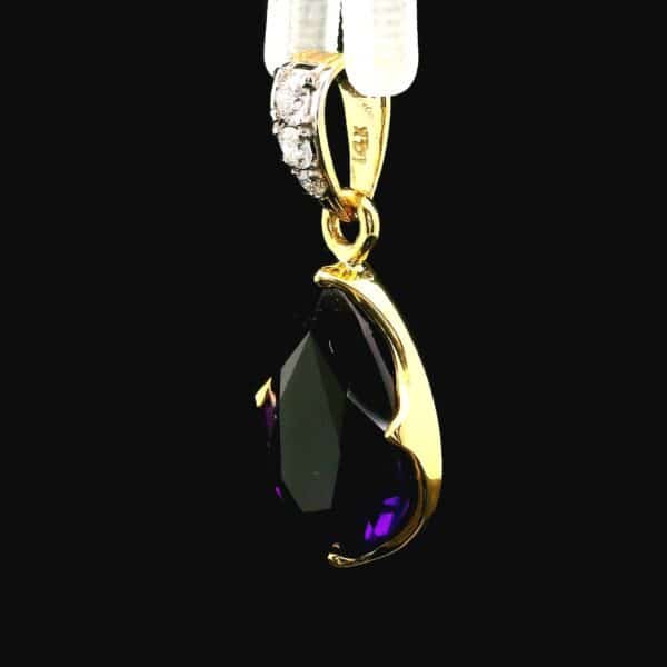 10.39CT Genuine Purple Amethyst Diamond Pendant 18K Yellow Gold