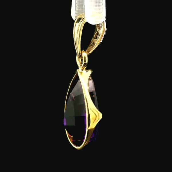 10.39CT Genuine Purple Amethyst Diamond Pendant 18K Yellow Gold