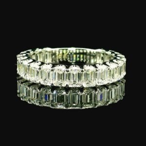 Genuine Baguette Natural Diamond Band 18K White Gold Ring For Women
