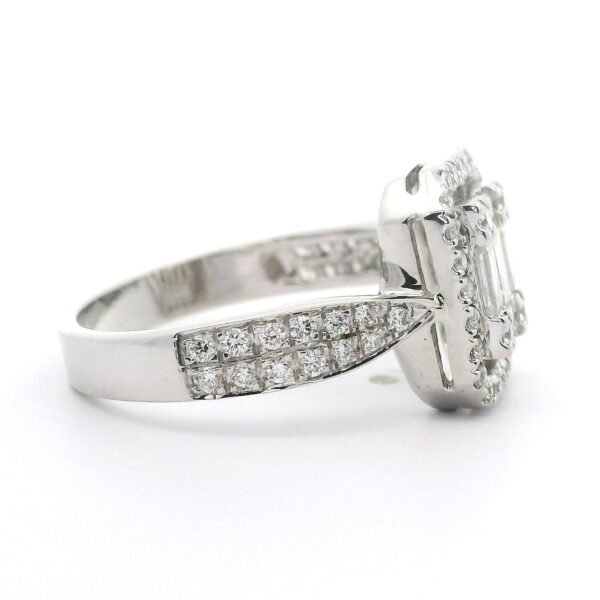 Genuine Baguette and Round Natural Diamond 18K White Gold Ring