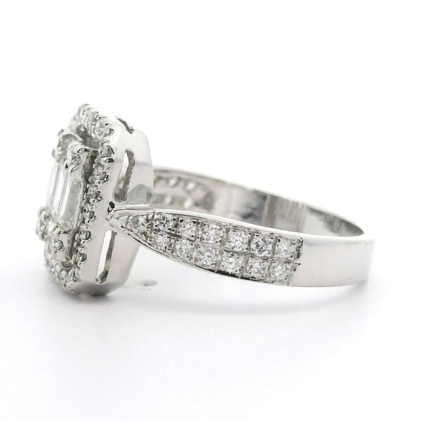 Genuine Baguette and Round Natural Diamond 18K White Gold Ring