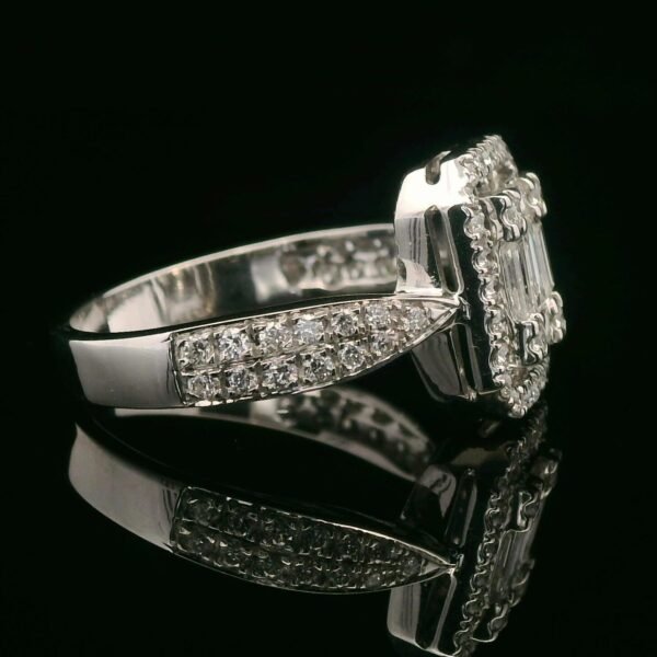 Genuine Baguette and Round Natural Diamond 18K White Gold Ring