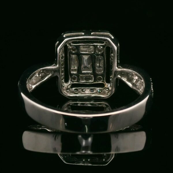 Genuine Baguette and Round Natural Diamond 18K White Gold Ring