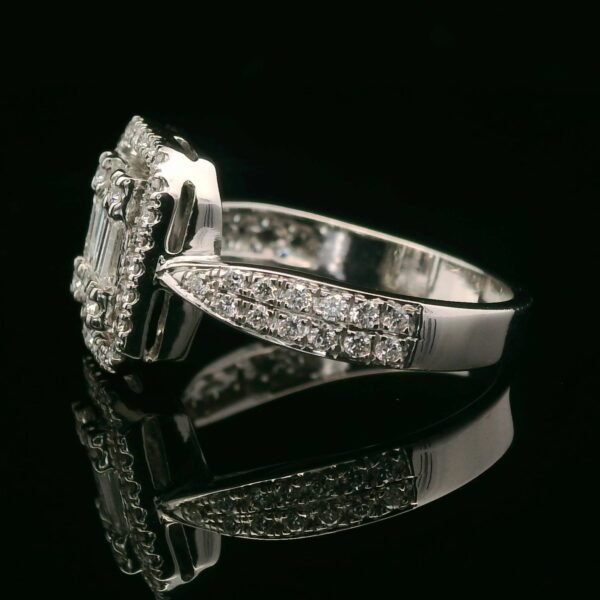 Genuine Baguette and Round Natural Diamond 18K White Gold Ring