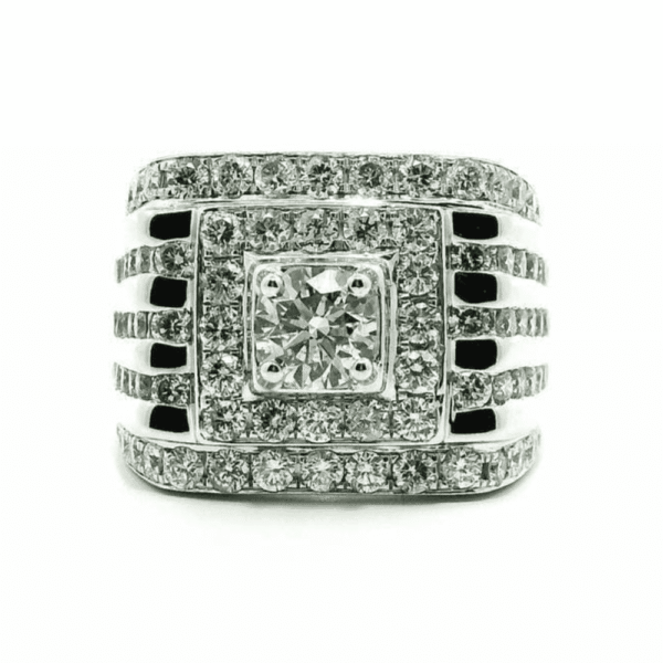 GIA Certified High Quality Natural Diamond 3.21 CTS Men's Ring 18K White Gold