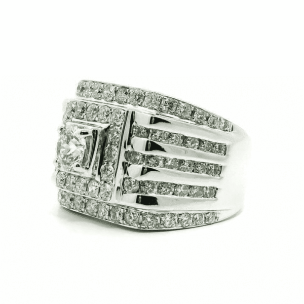 GIA Certified High Quality Natural Diamond 3.21 CTS Men's Ring 18K White Gold