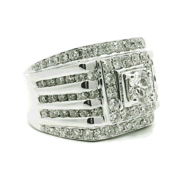 GIA Certified High Quality Natural Diamond 3.21 CTS Men's Ring 18K White Gold