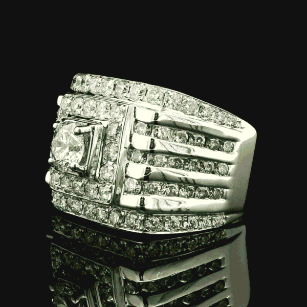 GIA Certified High Quality Natural Diamond 3.21 CTS Men's Ring 18K White Gold