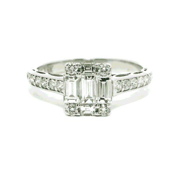Genuine Baguette Natural Diamond 18K White Gold Ring