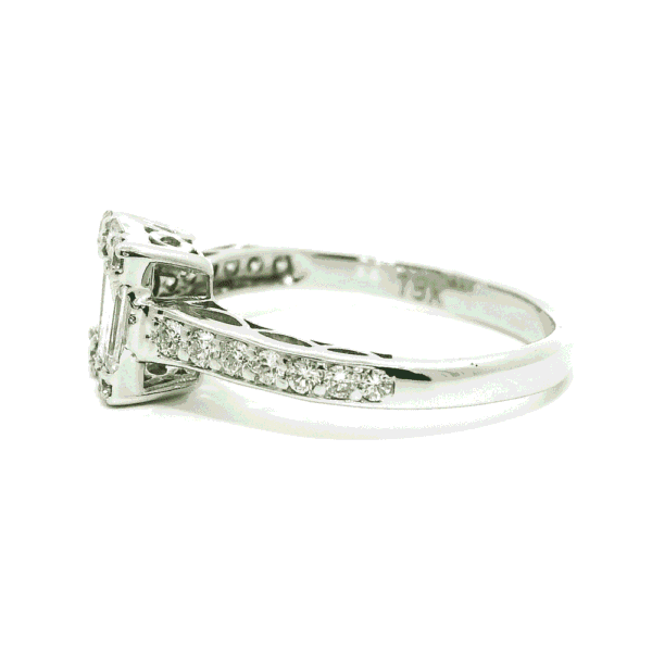 Genuine Baguette Natural Diamond 18K White Gold Ring