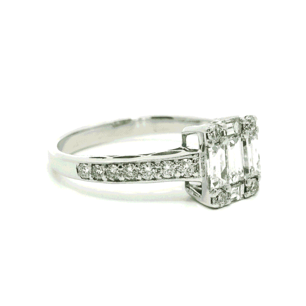 Genuine Baguette Natural Diamond 18K White Gold Ring