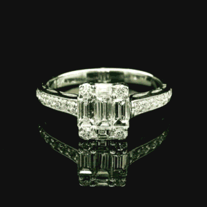 Genuine Baguette Natural Diamond 18K White Gold Ring