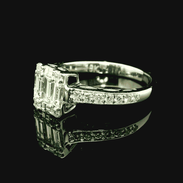 Genuine Baguette Natural Diamond 18K White Gold Ring