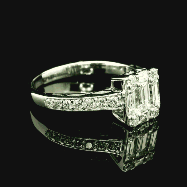 Genuine Baguette Natural Diamond 18K White Gold Ring