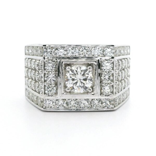 Natural Diamond 2.50 CT Men's Ring 18K White Gold