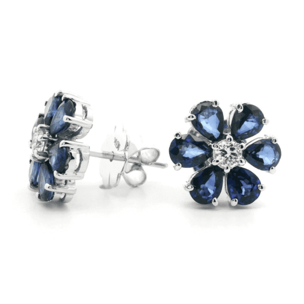 2.73 CT Natural Genuine Blue Sapphire Diamond Earring 18K White Gold