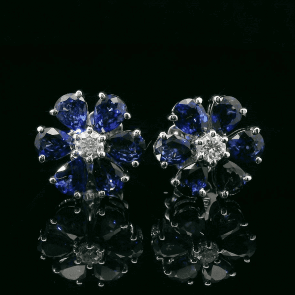 2.73 CT Natural Genuine Blue Sapphire Diamond Earring 18K White Gold